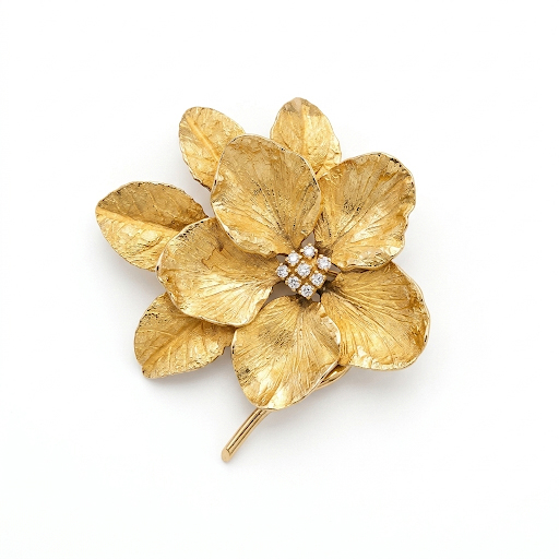 14K Diamond Camelia Brooch